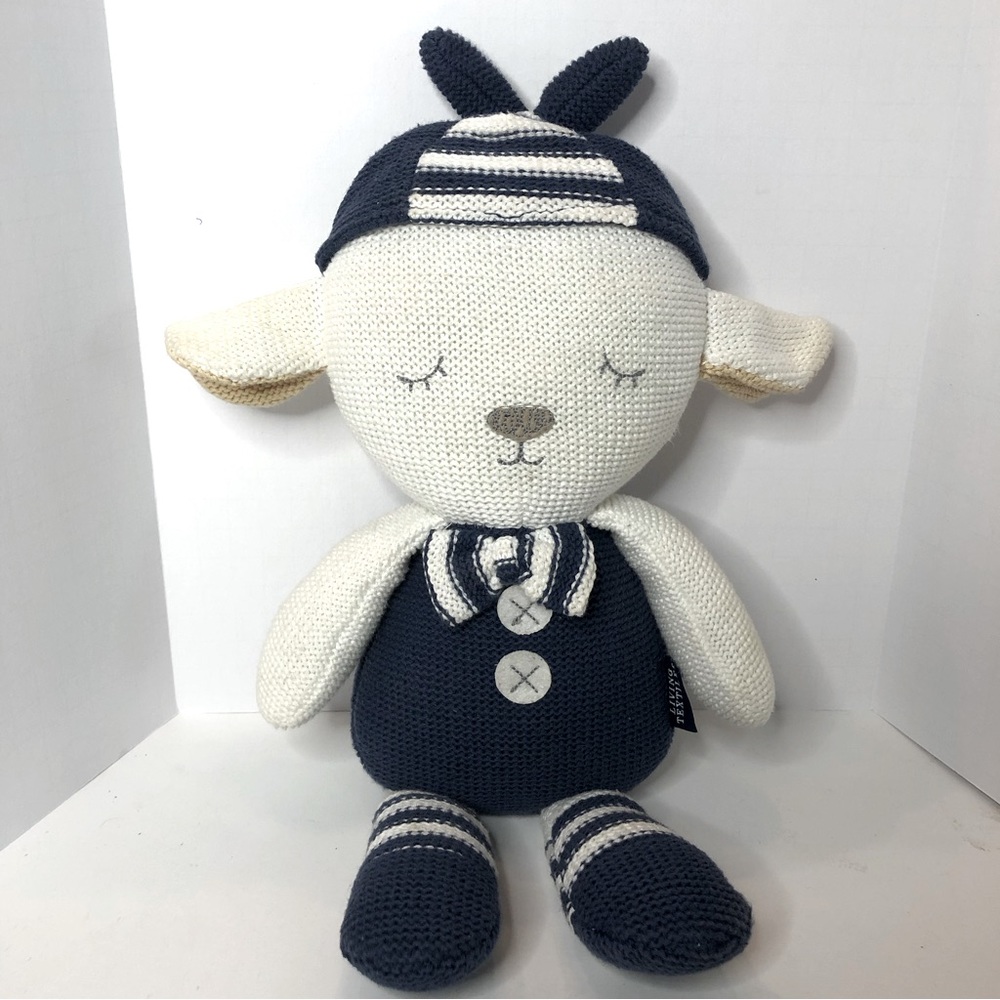 Living Textiles Grayson Lamb Plush Knitted Rattle Toy Stuffed Animal 14 inch